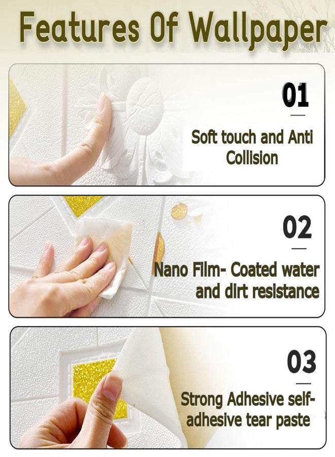 Barebeauty Foam 3D Ceiling Wallpaper for Living Room,Bedroom,Hall,Home Wall Tiles Panel,False Roof Ceiling Self-Adhesive Stickers(70 X 70 Cm) (1 Pc,Whitegold) - Image 5